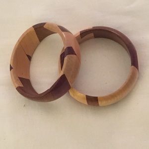 Wood bangle bracelets pair wooden
